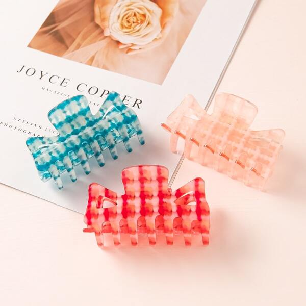 

3pcs Plaid Hair Claw, Multicolor