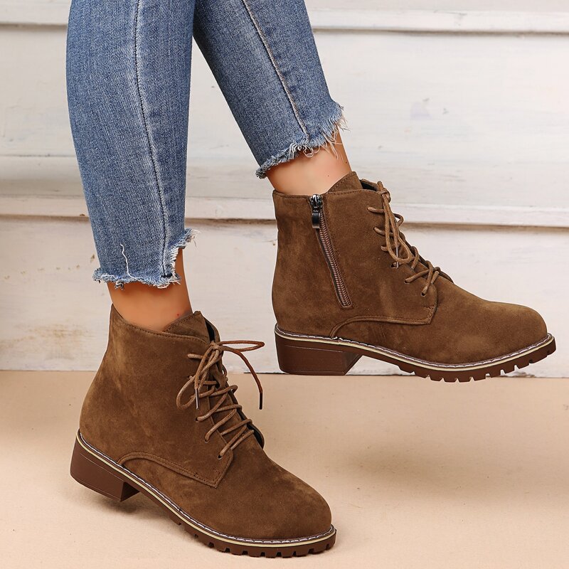 

Suede Side Zip Combat Boots, Brown