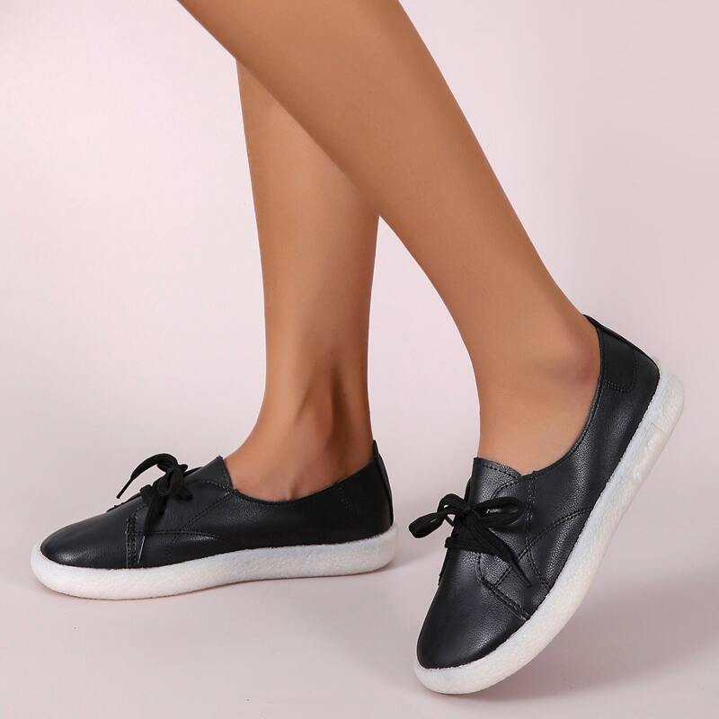 

Minimalist Lace-up Front Flats, Black