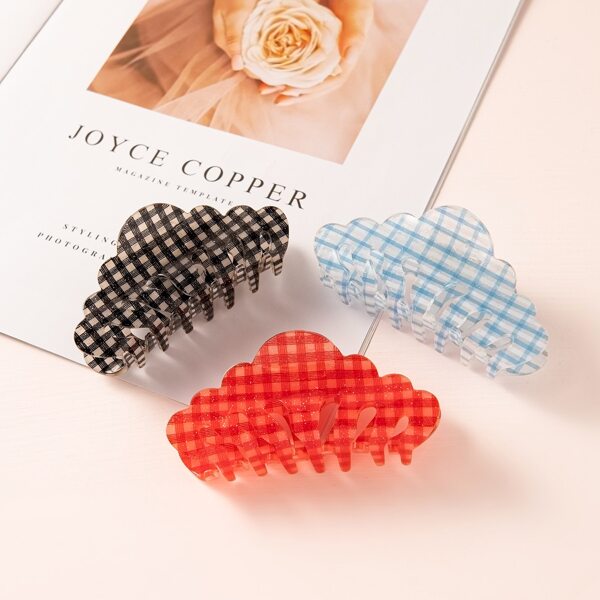 

3pcs Plaid Hair Claw, Multicolor