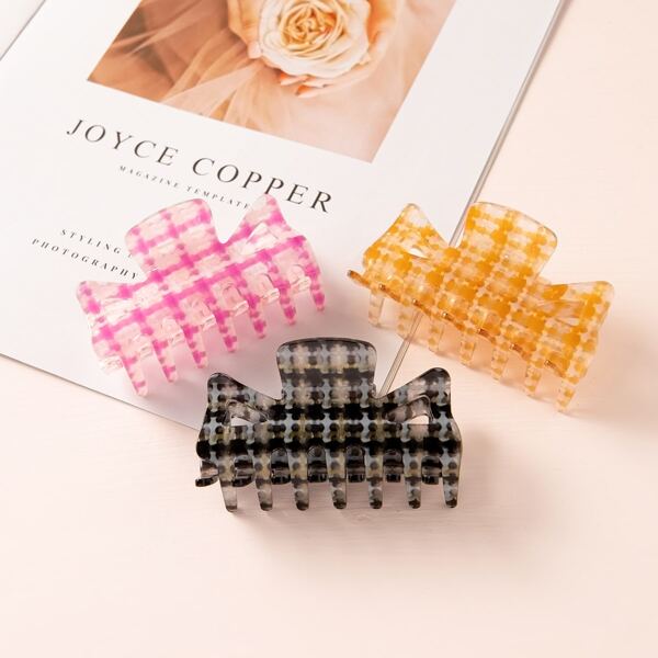 

3pcs Plaid Hair Claw, Multicolor