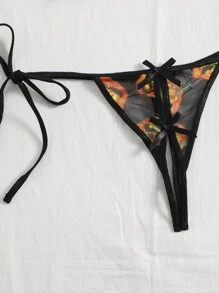 Plus Halloween Pumpkin Print Crotchless Lingerie Set - Multicolor - View 4