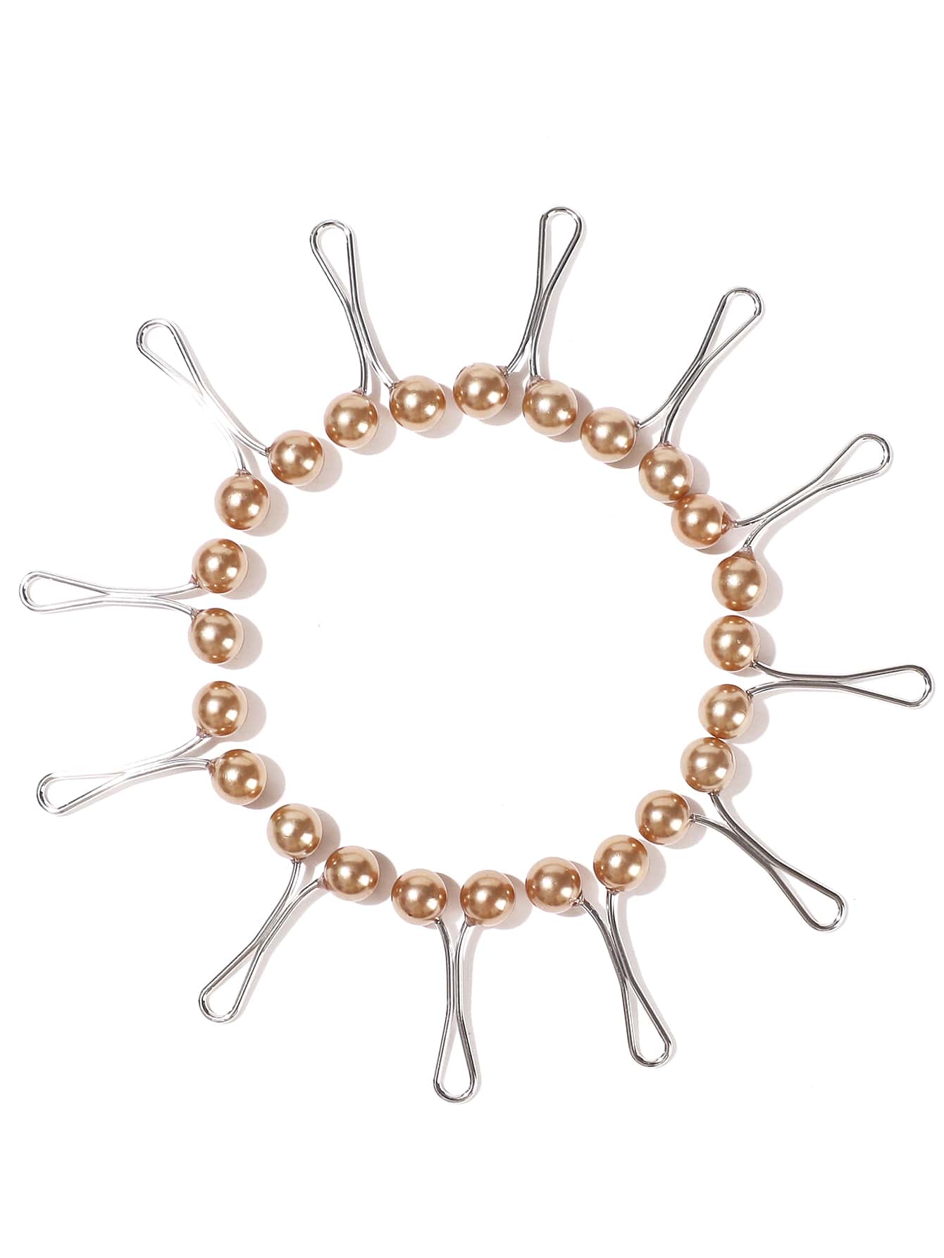 12入組人造珍珠裝飾圍巾夾 - 金色 - 查看 1