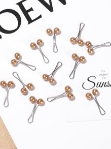 12入組人造珍珠裝飾圍巾夾 - 金色 - 查看 2