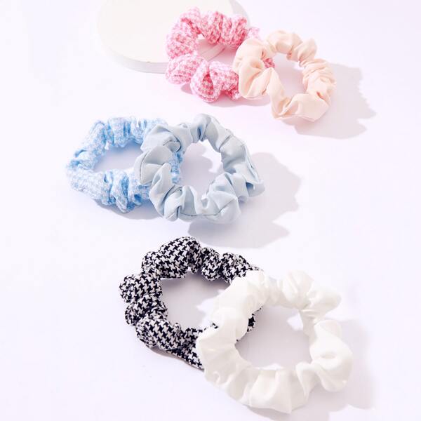 

6pcs Houndstooth Print Scrunchie, Multicolor