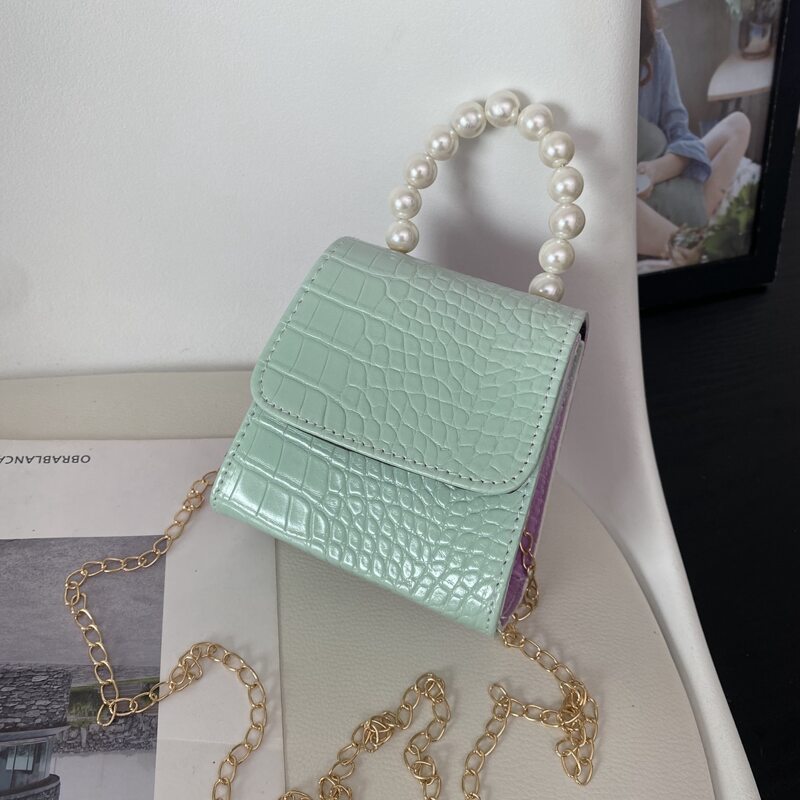 

Croc Embossed Satchel Bag, Green
