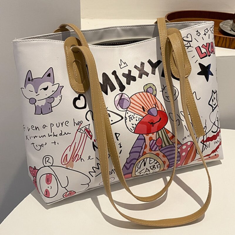 

Cartoon Graphic Tote Bag, Multicolor