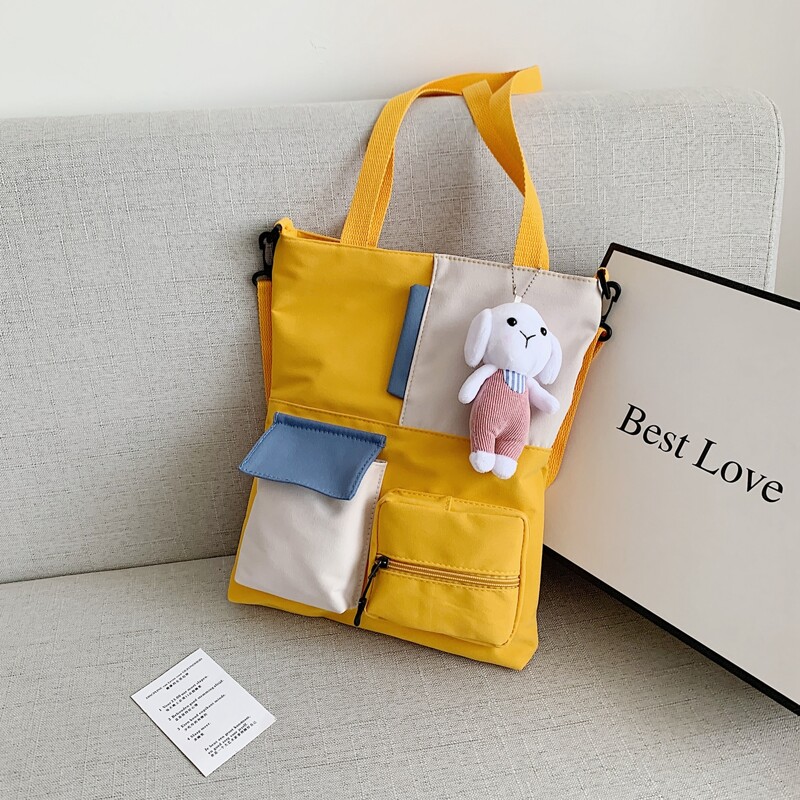 

Colorblock Pocket Front Shoulder Tote Bag, Yellow