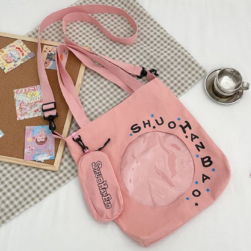 

Letter Graphic Shoulder Tote Bag With Purse, Pink