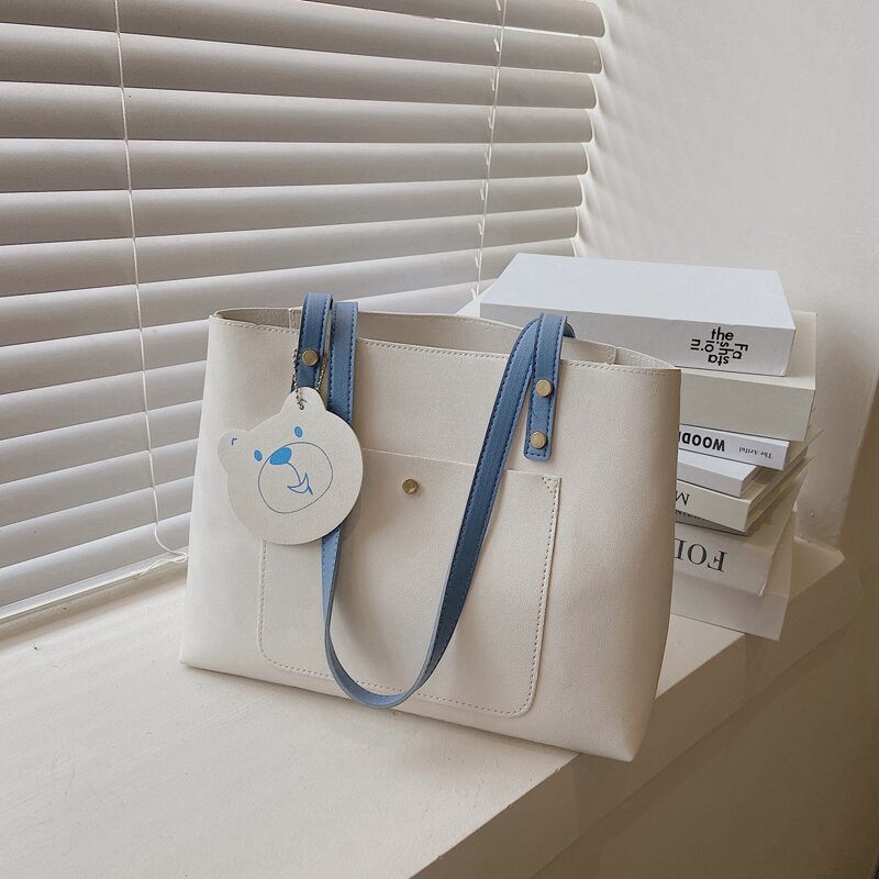 

Minimalist Pocket Front Shoulder Tote Bag, White