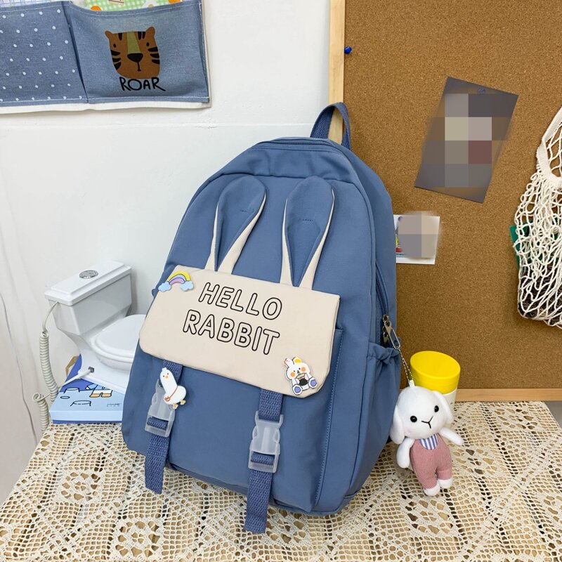 

Letter Graphic Backpack With Cartoon Charm, Blue