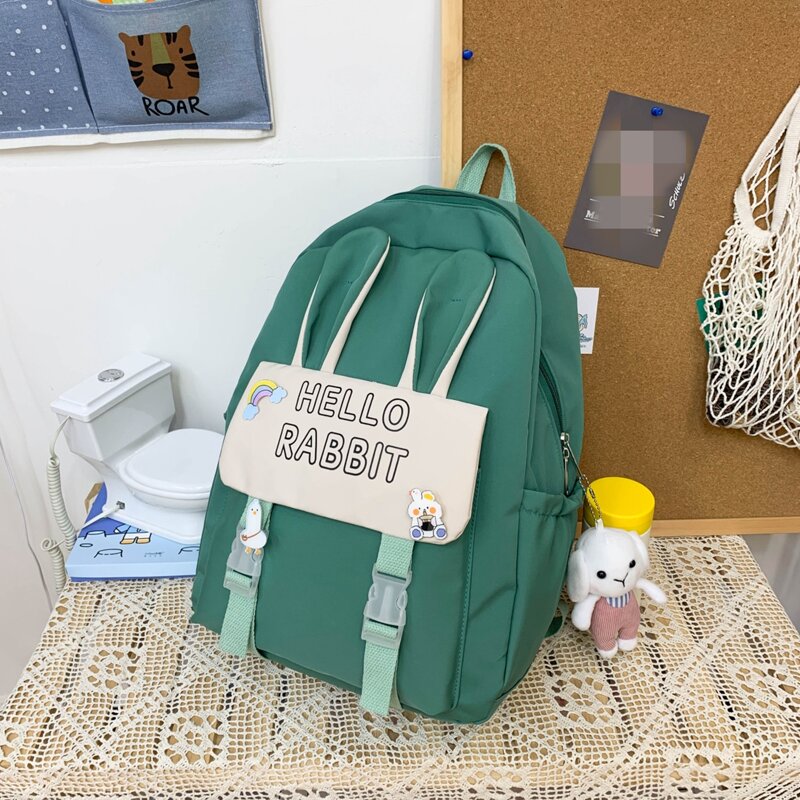 

Letter Graphic Backpack With Cartoon Charm, Green