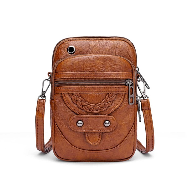 

Stitch Detail Zip Front Square Bag, Brown