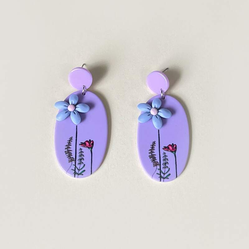 

Floral Decor Earrings, Purple