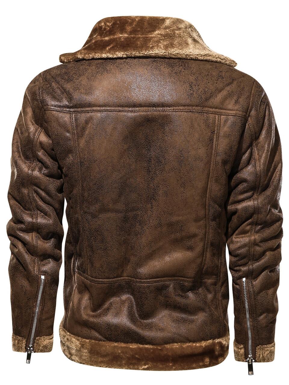 Loose Men's Teddy Panel Pu Moto Jacket With Zipper Closure