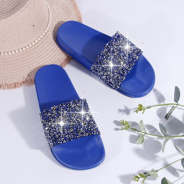 

Glitter Wide Fit Slides, Blue