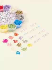 手工串珠套件,包括約3120個混色霧面玻璃珠,約250個亞克力字母珠,2卷0.8mm彈性線,適合初學者製作手鍊和項鍊 - 彩色 - 查看 2