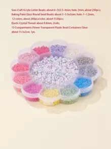 手工串珠套件,包括約3120個混色霧面玻璃珠,約250個亞克力字母珠,2卷0.8mm彈性線,適合初學者製作手鍊和項鍊 - 彩色 - 查看 3