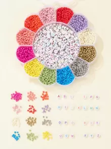手工串珠套件,包括約3120個混色霧面玻璃珠,約250個亞克力字母珠,2卷0.8mm彈性線,適合初學者製作手鍊和項鍊 - 彩色 - 查看 8