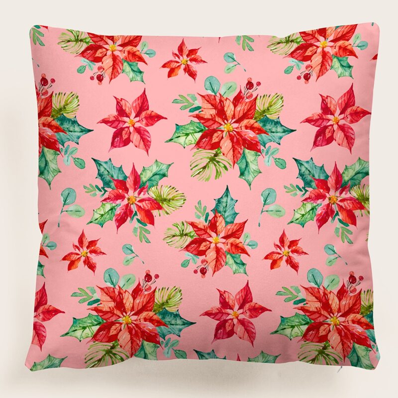 

Christmas Flower Print Cushion Cover Without Filler, Multicolor