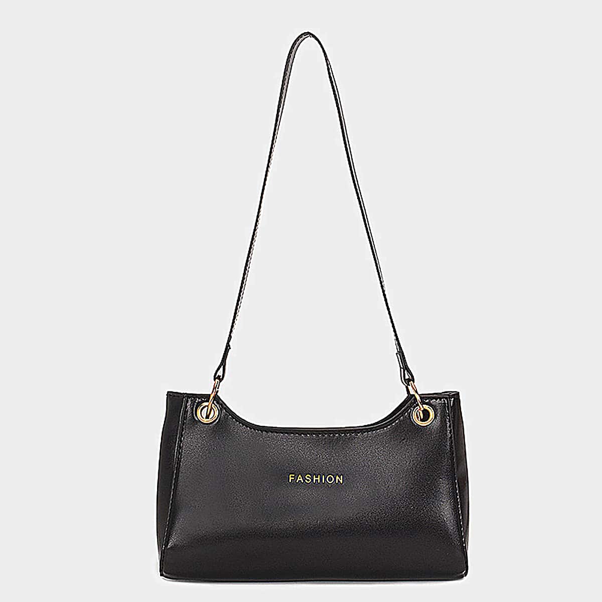 

Minimalist Letter Graphic Shoulder Bag, Black