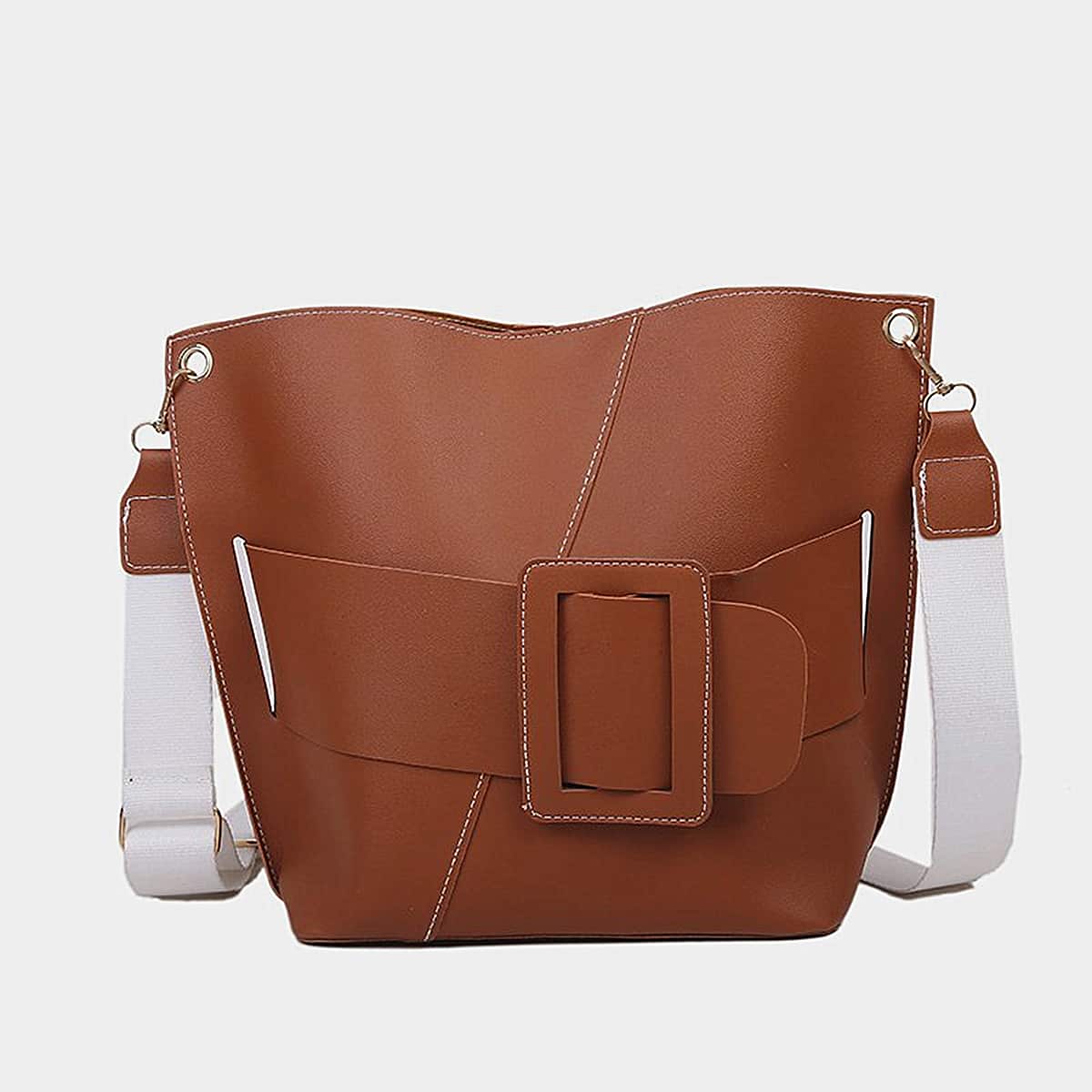 

Buckle Decor Crossbody Bag, Brown