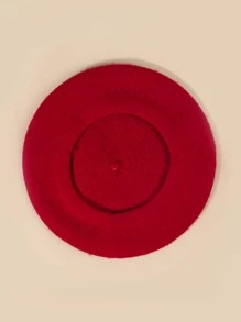 1入組中性紅色素色Y2K風格透氣輕便時尚百搭貝雷帽帽適用於日常休閒穿戴 - 紅色 - 查看 2