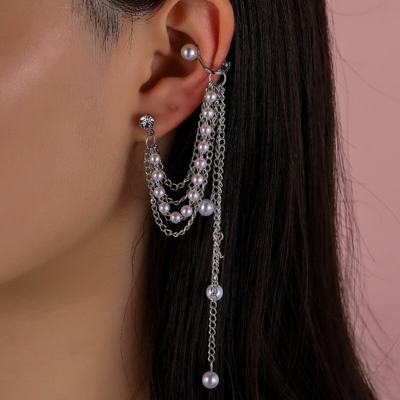 

1pc Faux Pearl Decor Earrings, Silver