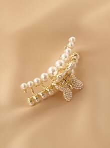 珍珠蝴蝶裝飾髮爪 - 白色 - 查看 2