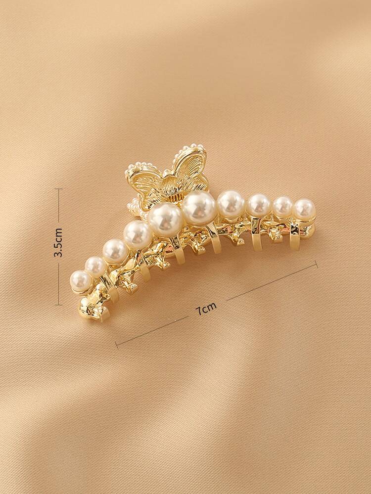 珍珠蝴蝶裝飾髮爪 - 白色 - 查看 4