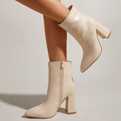 Minimalist Side Zipper Chunky Heeled Classic Boots