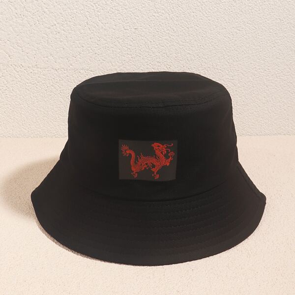 

Chinese Dragon Print Bucket Hat, Black