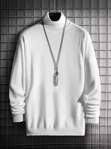 Manfinity Homme Men High Neck Solid Jumper - White - View 1