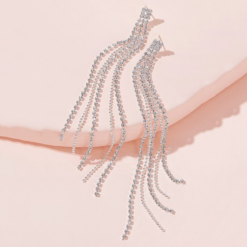 

Rhinestone Decor Earrings, Silver