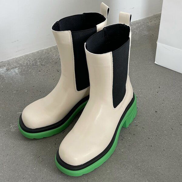 

Round Toe Slip-On Chelsea Boots, Beige