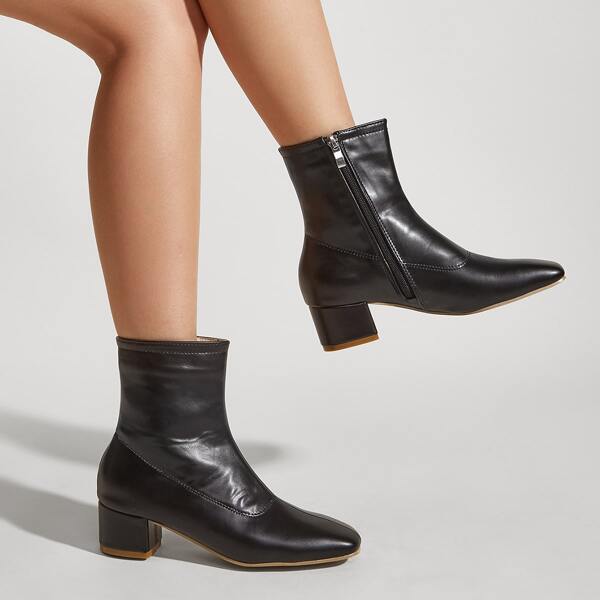 

Minimalist Side Zipper Chunky Heeled Classic Boots, Black