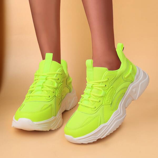 

Solid Lace Up Front Chunky Sneakers, Green