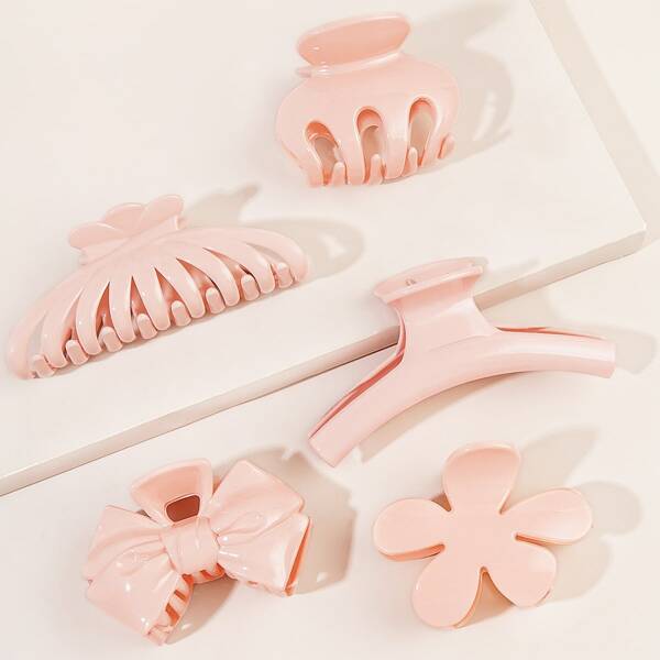 

5pcs Flower & Bow Decor Hair Claw, Pink