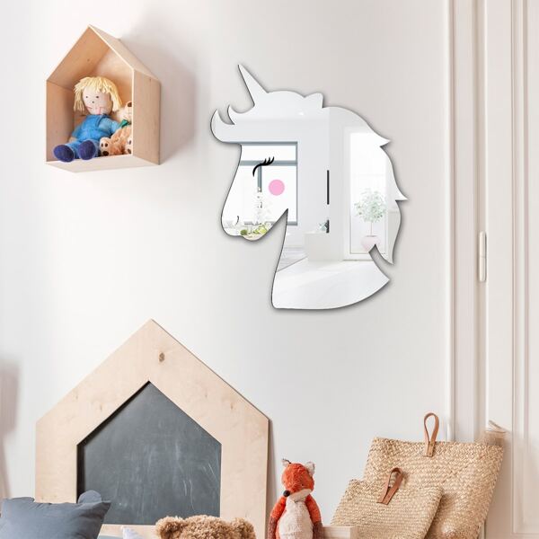 

1set Unicorn Shaped Mirror Surface Wall Sticker, Silver