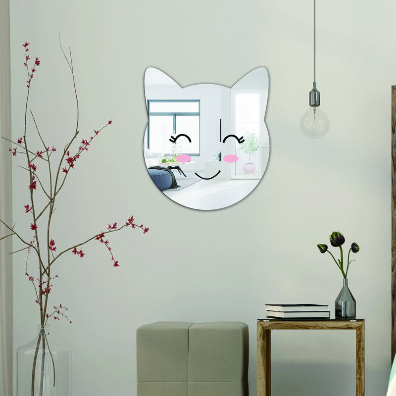 

1set Cat Shaped Mirror Surface Wall Sticker, Silver