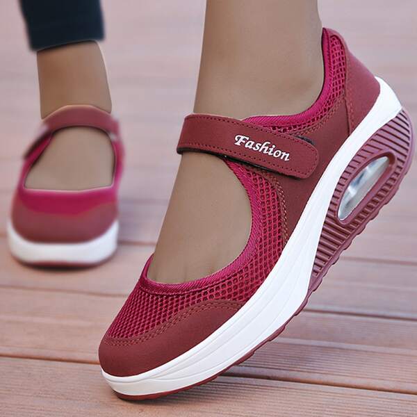 

Letter Graphic Contrast Mesh Velcro Strap Sneakers, Hot pink