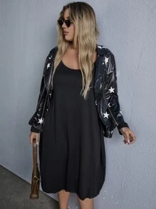 SHEIN LUNE Vestido unicolor de cuello scoop - Negro - Ver 5