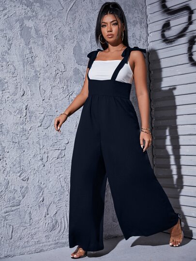 مقاس كبير بربطة كتف كامي بدسويت بساق واسع بدون لباس علوي كامي