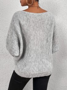 EMERY ROSE Off Shoulder Batwing Sleeve Jumper - Light Grey - View 2
