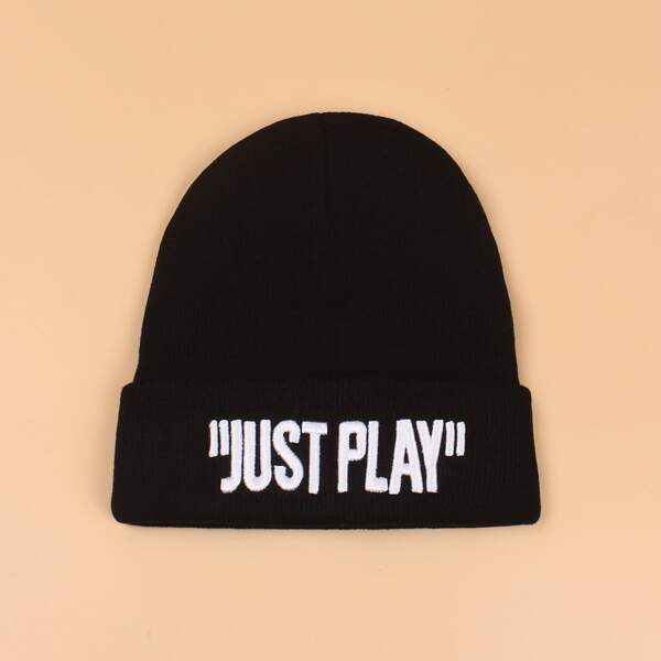 

Letter Embroidered Knitted Hat, Black