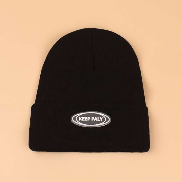 

Letter Decor Knitted Hat, Black