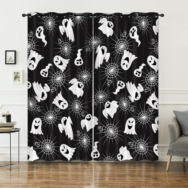 

2pcs Halloween Ghost Print Curtain, Multicolor