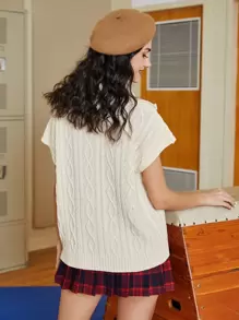 SHEIN Unity Letter And Fire Pattern Zipper Half Placket Knit Top - Apricot - View 2