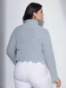 SHEIN Unity Áo len Plus Size Bị tách màu trơn Giải trí - Màu Xám nhạt - Xem 2