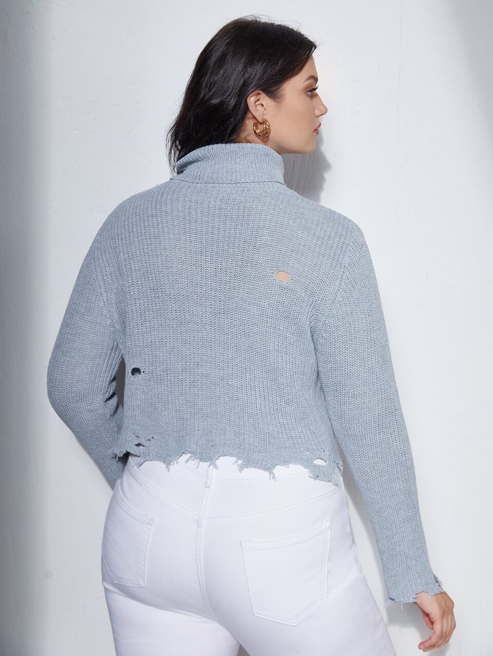 Plus Turtleneck Ripped Distressed Sweater